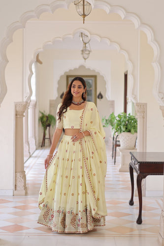 Yellow Vichitra Silk Lehenga with Dupatta ClothsVilla