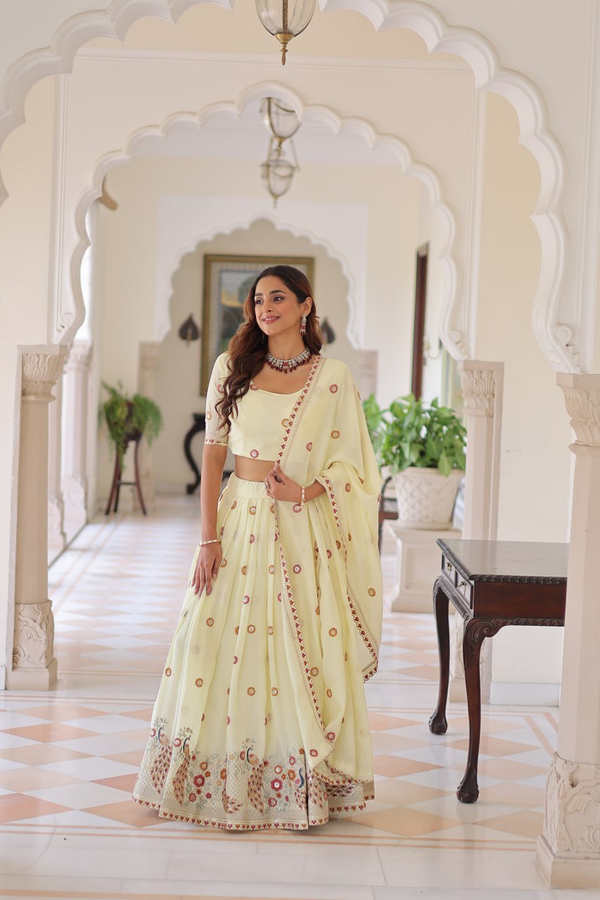 Yellow Vichitra Silk Lehenga with Dupatta ClothsVilla