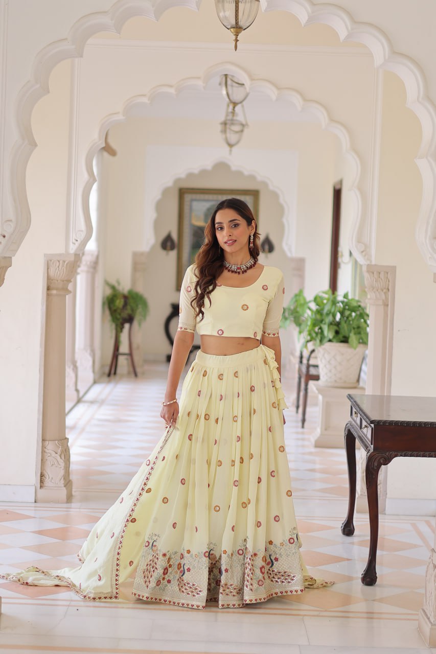 Yellow Vichitra Silk Lehenga with Dupatta ClothsVilla