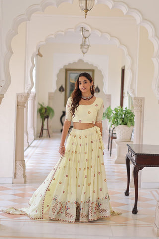 Yellow Vichitra Silk Lehenga with Dupatta ClothsVilla