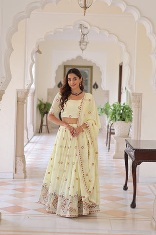 Yellow Vichitra Silk Lehenga with Dupatta ClothsVilla