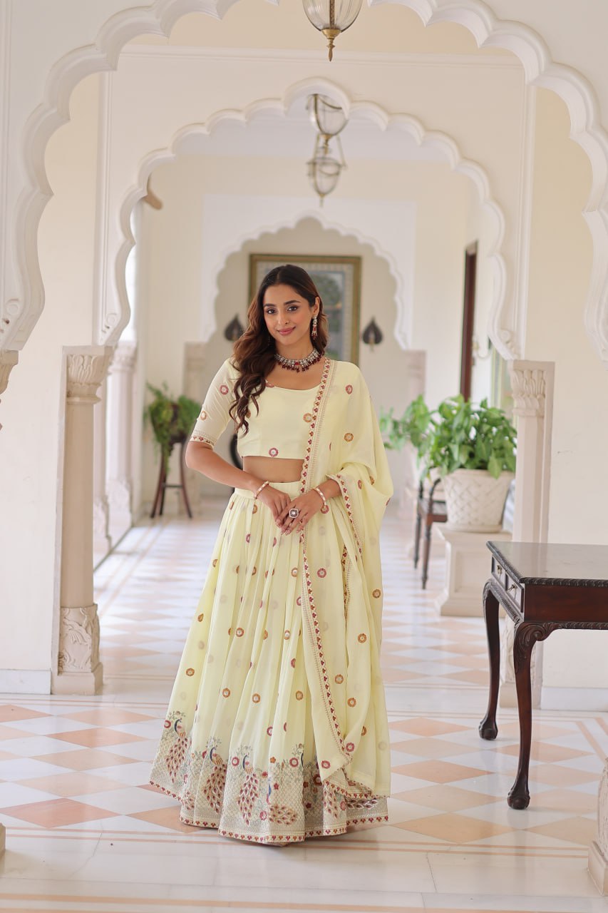Yellow Vichitra Silk Lehenga with Dupatta ClothsVilla
