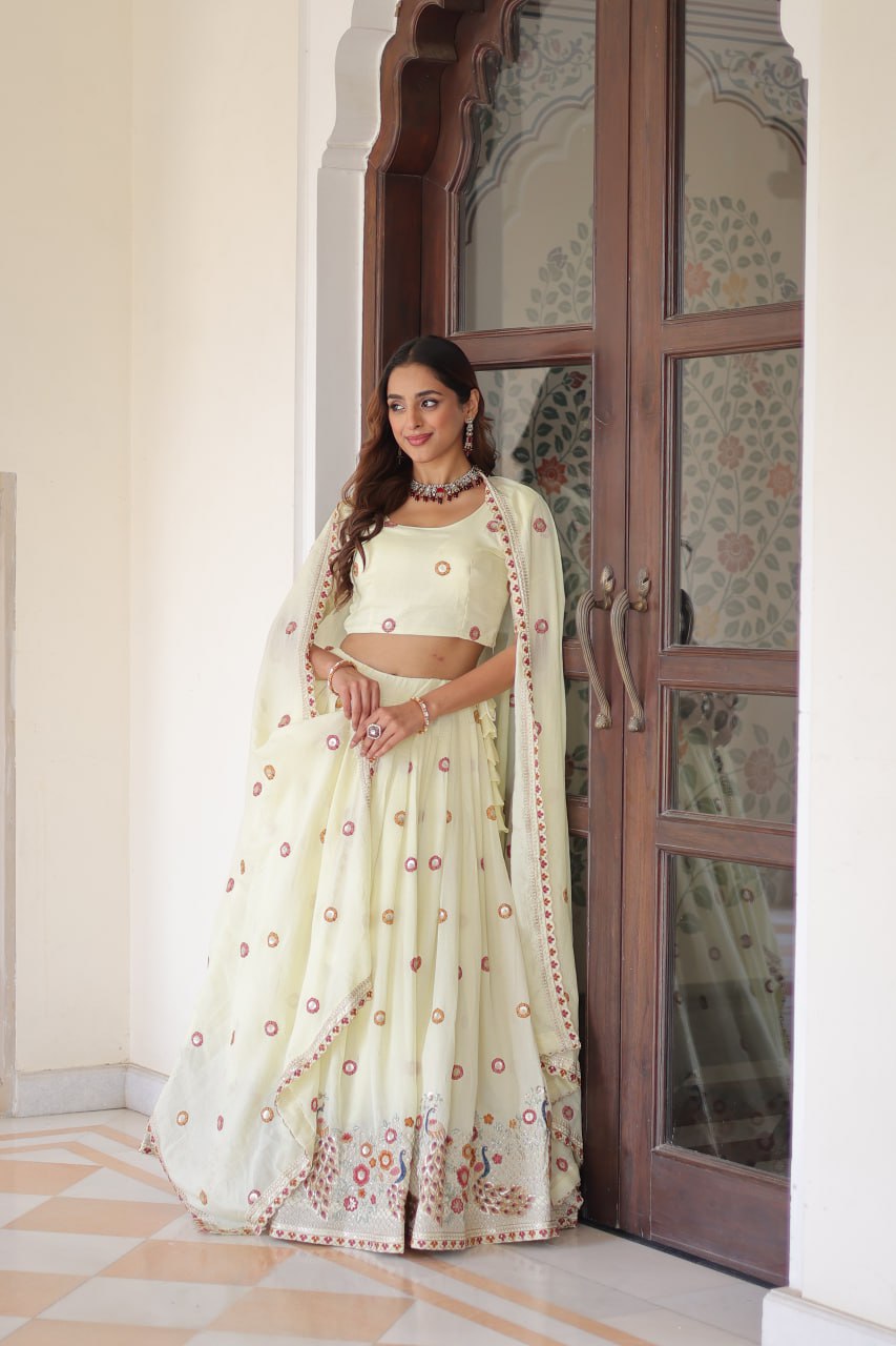 Yellow Vichitra Silk Lehenga with Dupatta ClothsVilla