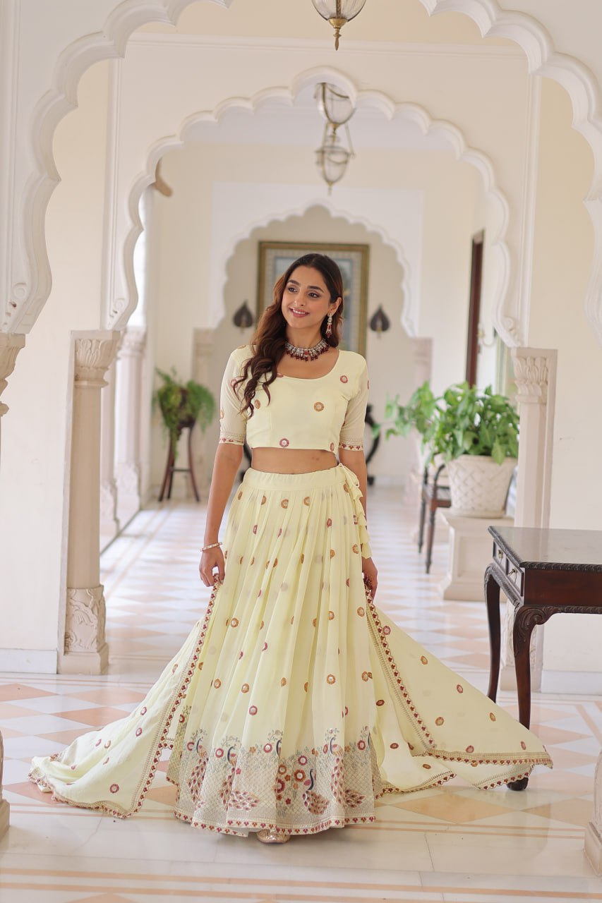 Yellow Vichitra Silk Lehenga with Dupatta ClothsVilla