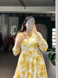 Load image into Gallery viewer, Yellow Weightless Marbal Floral &amp; Foil Printed Stitched Frock with Lace Touch-Up Micro Crepe Lining, Full Sleeves ClothsVilla