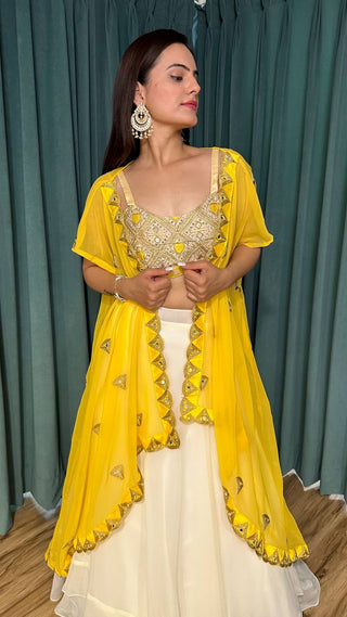 Yellow White Scorching Summer Georgette Lehenga Set with Real Mirror & Dori Work — Color of the Season ClothsVilla