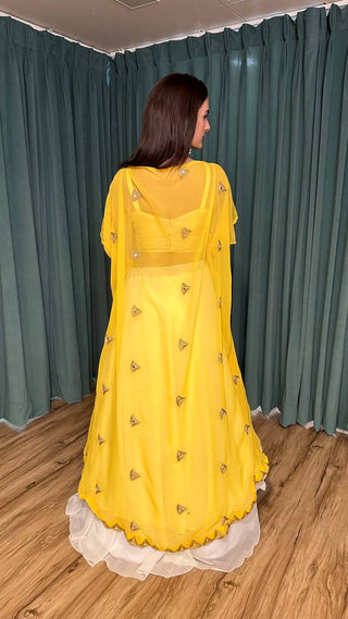 Yellow White Scorching Summer Georgette Lehenga Set with Real Mirror & Dori Work — Color of the Season ClothsVilla
