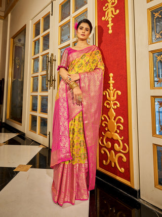 Sunshine Yellow Woven Design Soft Cotton Saree ClothsVilla