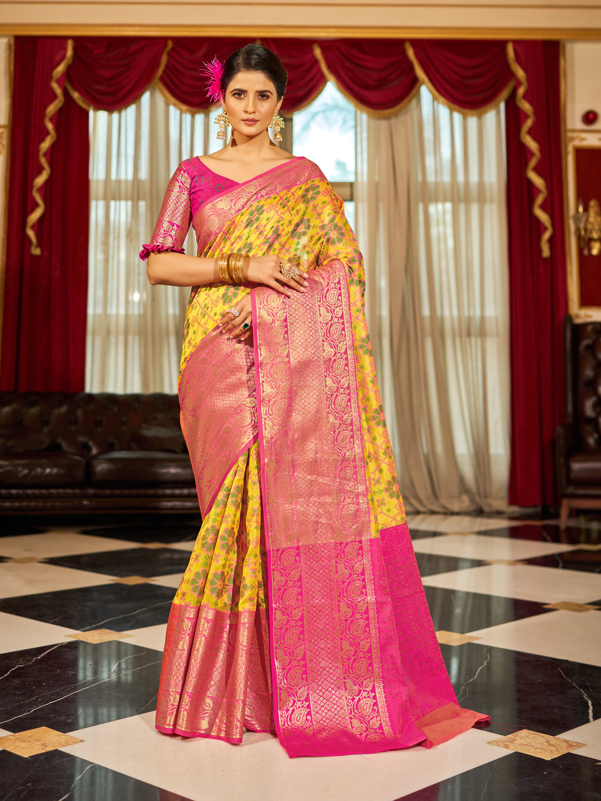 Sunshine Yellow Woven Design Soft Cotton Saree ClothsVilla Main image