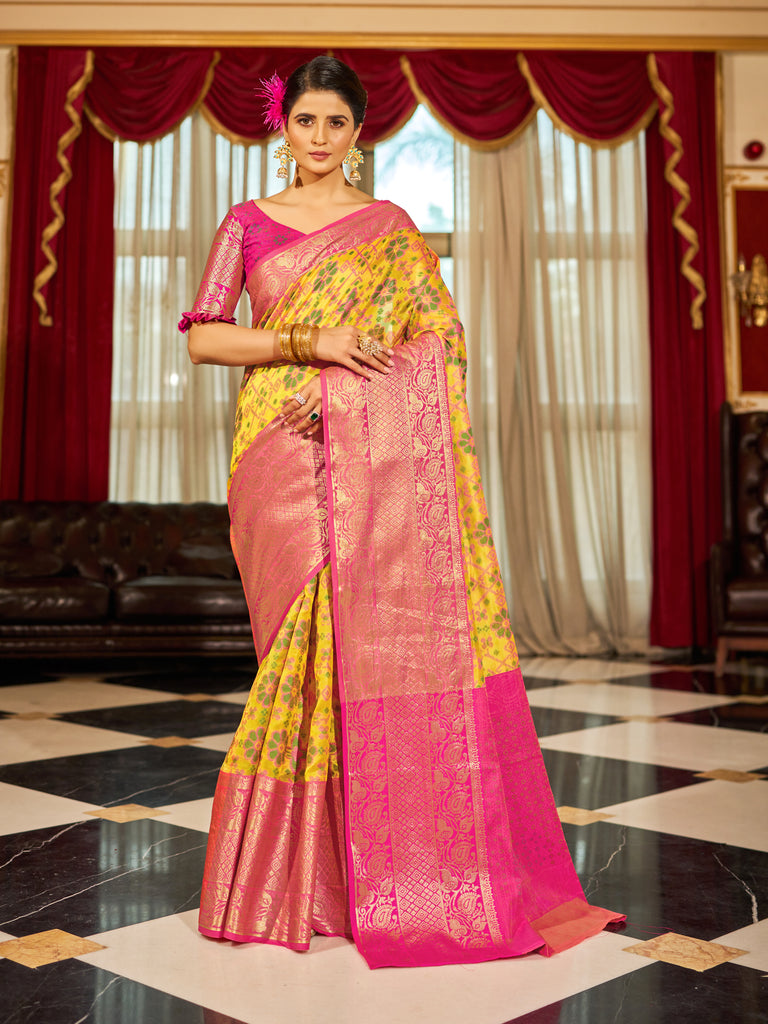 party wear saree in yellow colour