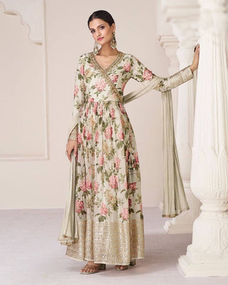 Yellowish Orange Luxurious TB Silk Embroidered Gown with Chinon Dupatta ClothsVilla