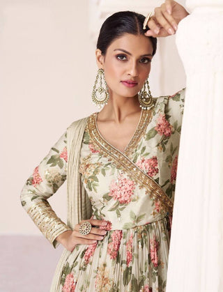 Yellowish Orange Luxurious TB Silk Embroidered Gown with Chinon Dupatta ClothsVilla