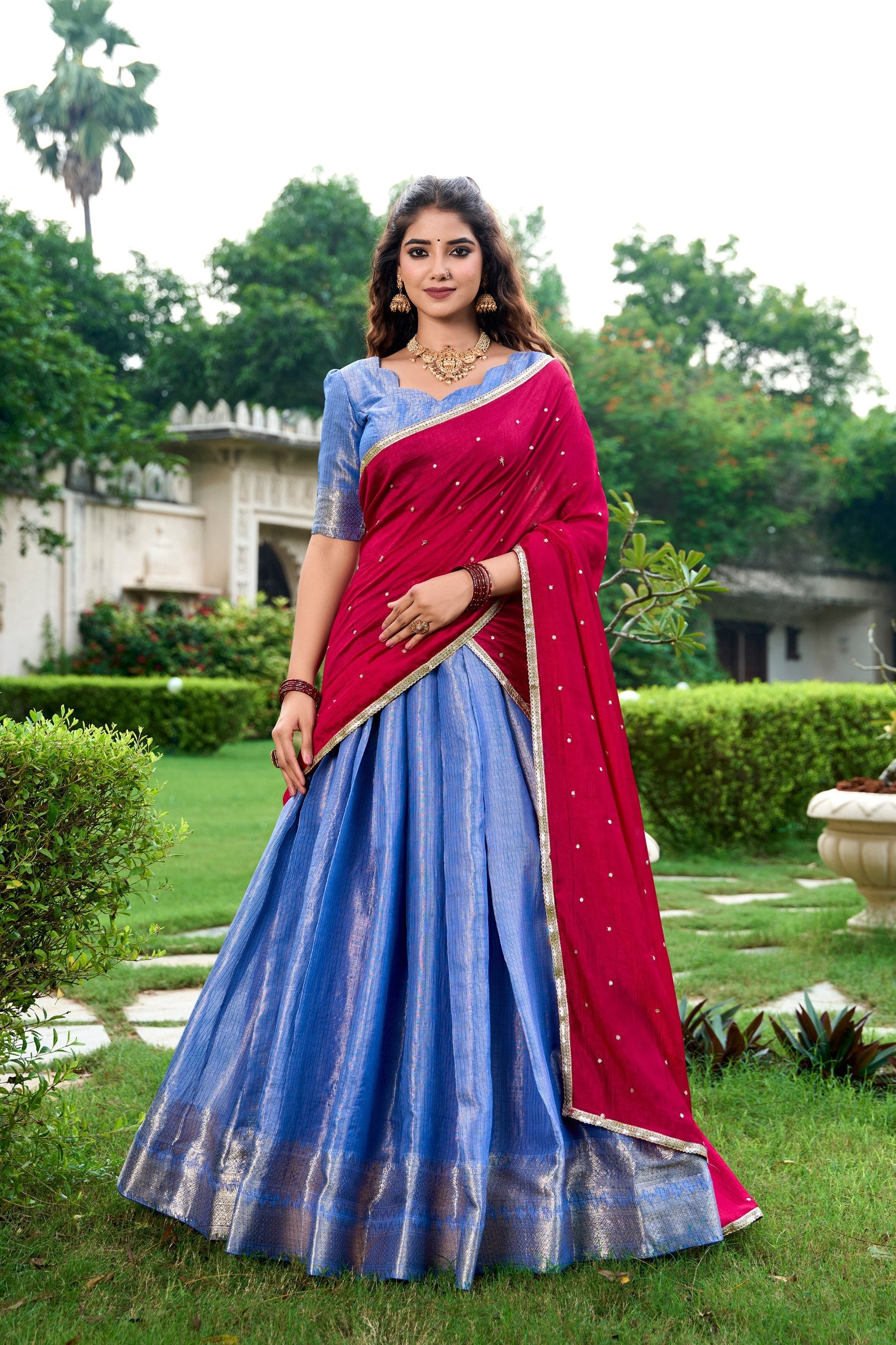 Zari Weaving Lehenga Set with Dupatta ClothsVilla