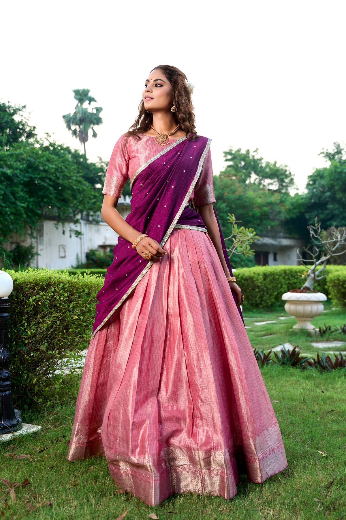 Zari Weaving Lehenga Set with Dupatta ClothsVilla Main image