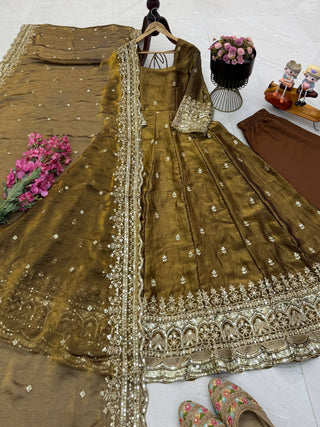 19 COLORS Silk-Finish Sequin Embroidered Gown Pant Dupatta Set ClothsVilla