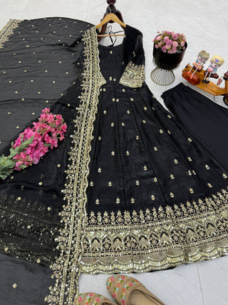 19 COLORS Fendy Silk Sequin Embroidered Gown Pant Dupatta Set ClothsVilla