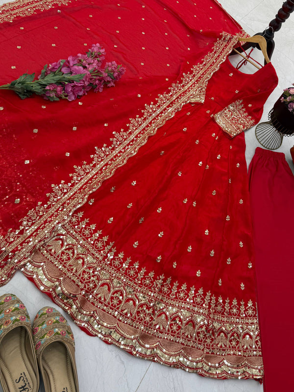 19 COLORS Fendy Silk Sequin Embroidered Gown Pant Dupatta Set ClothsVilla