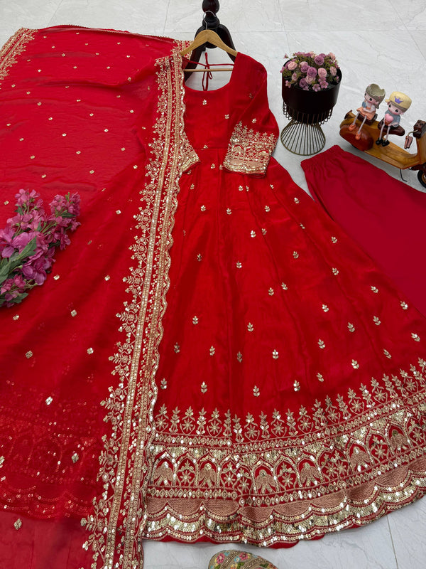 19 COLORS Fendy Silk Sequin Embroidered Gown Pant Dupatta Set ClothsVilla