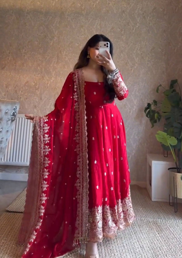 19 COLORS Fendy Silk Sequin Embroidered Gown Pant Dupatta Set ClothsVilla