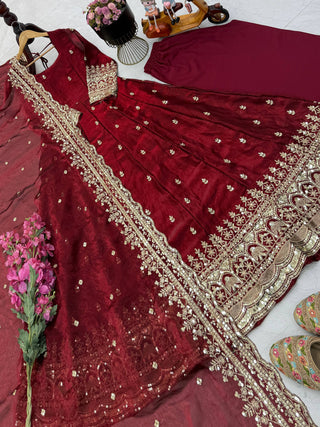 19 COLORS Fendy Silk Sequin Embroidered Gown Pant Dupatta Set ClothsVilla
