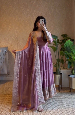 19 COLORS Fendy Silk Sequin Embroidered Gown Pant Dupatta Set ClothsVilla