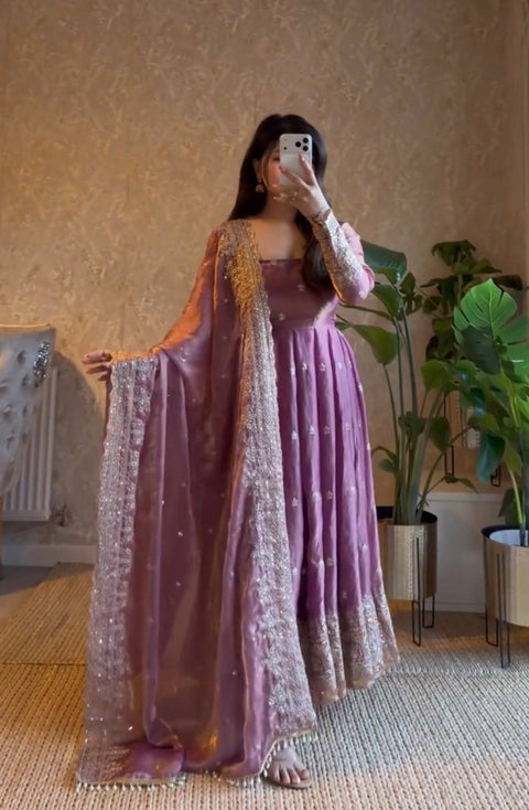 19 COLORS Fendy Silk Sequin Embroidered Gown Pant Dupatta Set ClothsVilla Main image