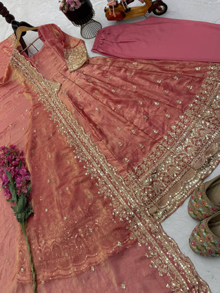 19 COLORS Fendy Silk Sequin Embroidered Gown Pant Dupatta Set ClothsVilla