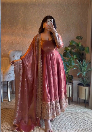 19 COLORS Fendy Silk Sequin Embroidered Gown Pant Dupatta Set ClothsVilla