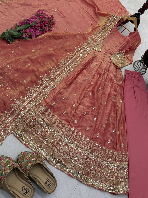19 COLORS Silk-Finish Sequin Embroidered Gown Pant Dupatta Set ClothsVilla