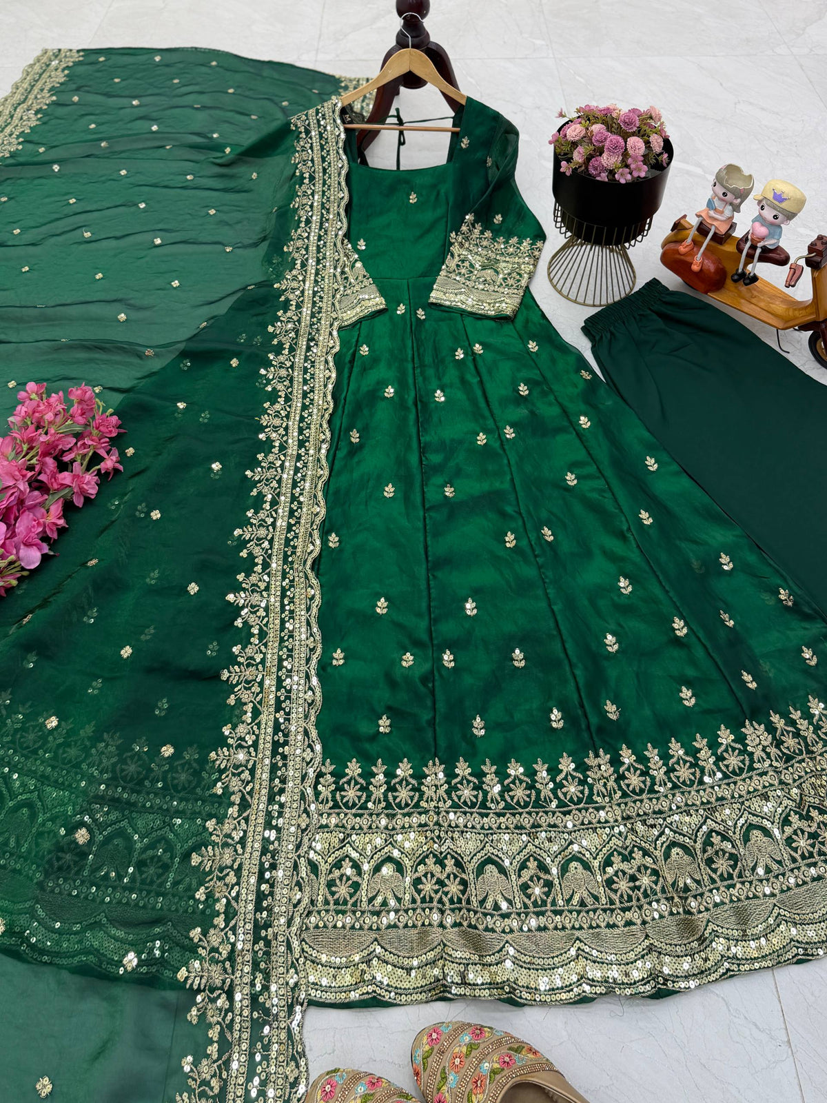 19 COLORS Fendy Silk Sequin Embroidered Gown Pant Dupatta Set ClothsVilla
