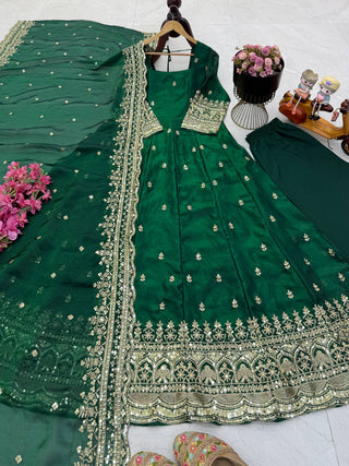 19 COLORS Fendy Silk Sequin Embroidered Gown Pant Dupatta Set ClothsVilla