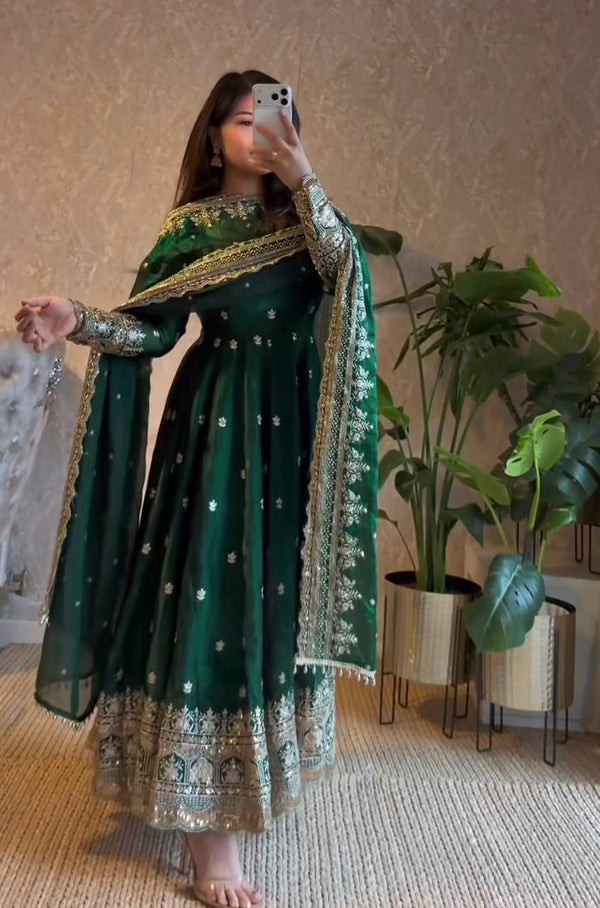 19 COLORS Fendy Silk Sequin Embroidered Gown Pant Dupatta Set ClothsVilla