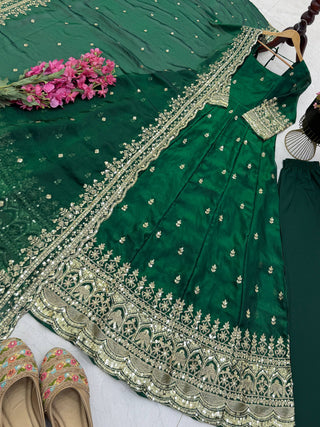 19 COLORS Silk-Finish Sequin Embroidered Gown Pant Dupatta Set ClothsVilla