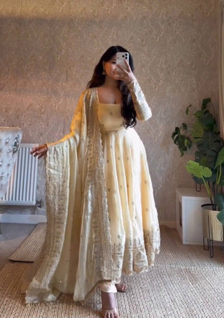 19 COLORS Fendy Silk Sequin Embroidered Gown Pant Dupatta Set ClothsVilla