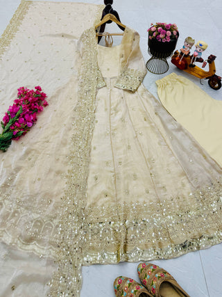 19 COLORS Silk-Finish Sequin Embroidered Gown Pant Dupatta Set ClothsVilla