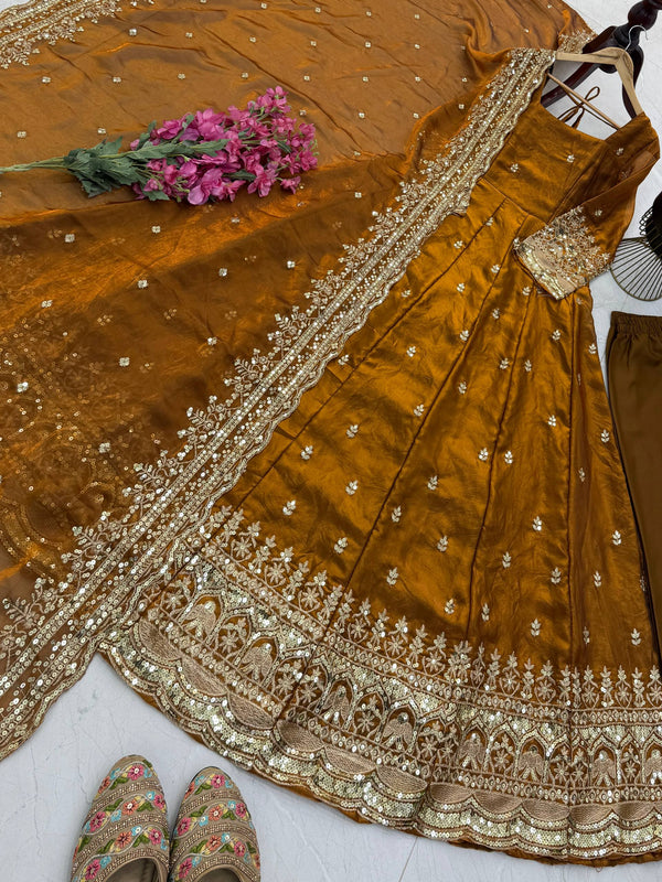 19 COLORS Fendy Silk Sequin Embroidered Gown Pant Dupatta Set ClothsVilla