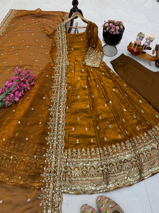 19 COLORS Fendy Silk Sequin Embroidered Gown Pant Dupatta Set ClothsVilla