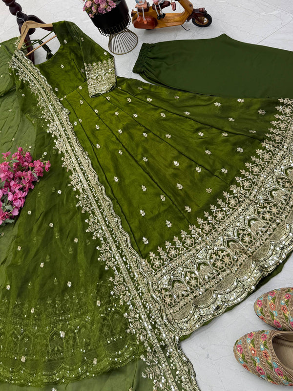 19 COLORS Fendy Silk Sequin Embroidered Gown Pant Dupatta Set ClothsVilla