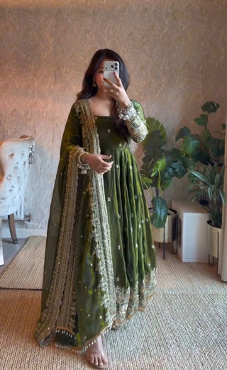 19 COLORS Fendy Silk Sequin Embroidered Gown Pant Dupatta Set ClothsVilla