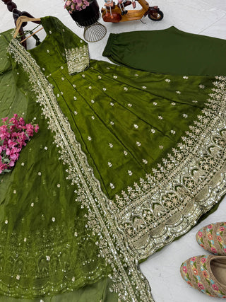19 COLORS Silk-Finish Sequin Embroidered Gown Pant Dupatta Set ClothsVilla