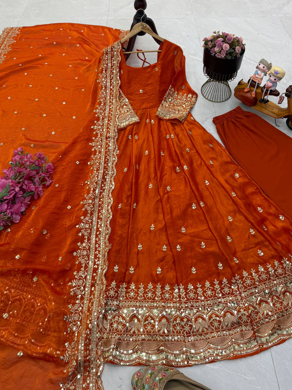 19 COLORS Fendy Silk Sequin Embroidered Gown Pant Dupatta Set ClothsVilla