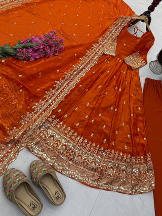 19 COLORS Silk-Finish Sequin Embroidered Gown Pant Dupatta Set ClothsVilla