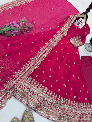 19 COLORS Fendy Silk Sequin Embroidered Gown Pant Dupatta Set ClothsVilla