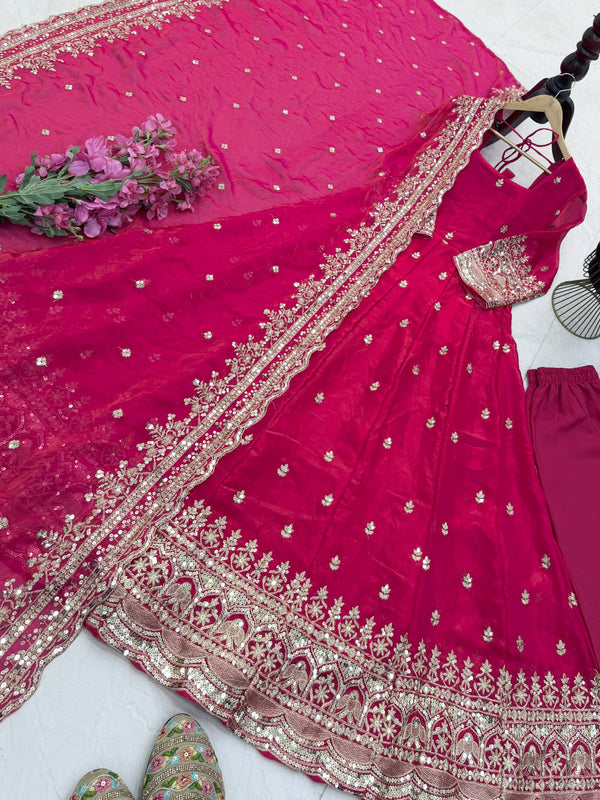 19 COLORS Fendy Silk Sequin Embroidered Gown Pant Dupatta Set ClothsVilla