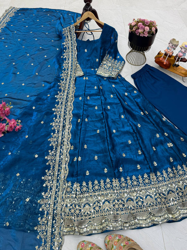 19 COLORS Fendy Silk Sequin Embroidered Gown Pant Dupatta Set ClothsVilla