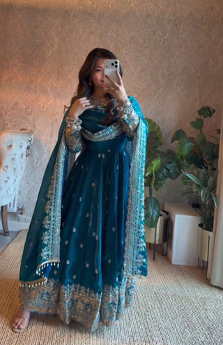 19 COLORS Fendy Silk Sequin Embroidered Gown Pant Dupatta Set ClothsVilla