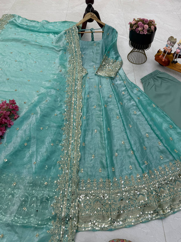 19 COLORS Fendy Silk Sequin Embroidered Gown Pant Dupatta Set ClothsVilla