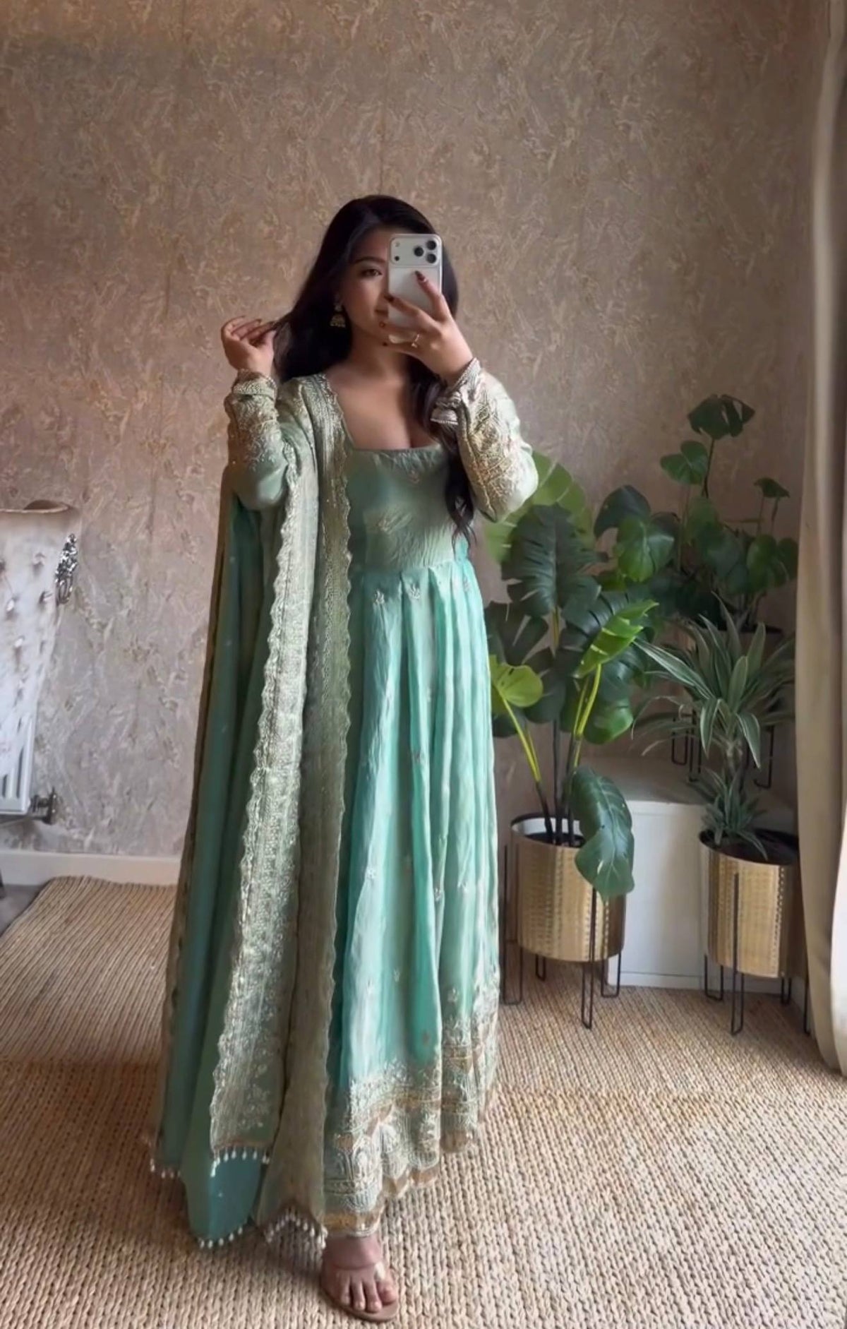 19 COLORS Fendy Silk Sequin Embroidered Gown Pant Dupatta Set ClothsVilla