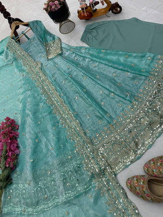 19 COLORS Silk-Finish Sequin Embroidered Gown Pant Dupatta Set ClothsVilla