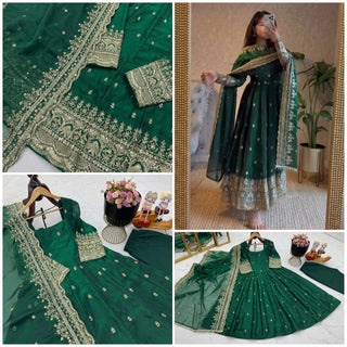 24 COLORS Fendy Silk Sequin Embroidered Gown Pant Dupatta Set ClothsVilla